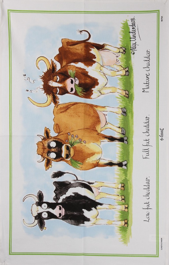 Samuel Lamont "Cheddar Cows" Linen union tea towel. Code: TT-1BO765. image 0